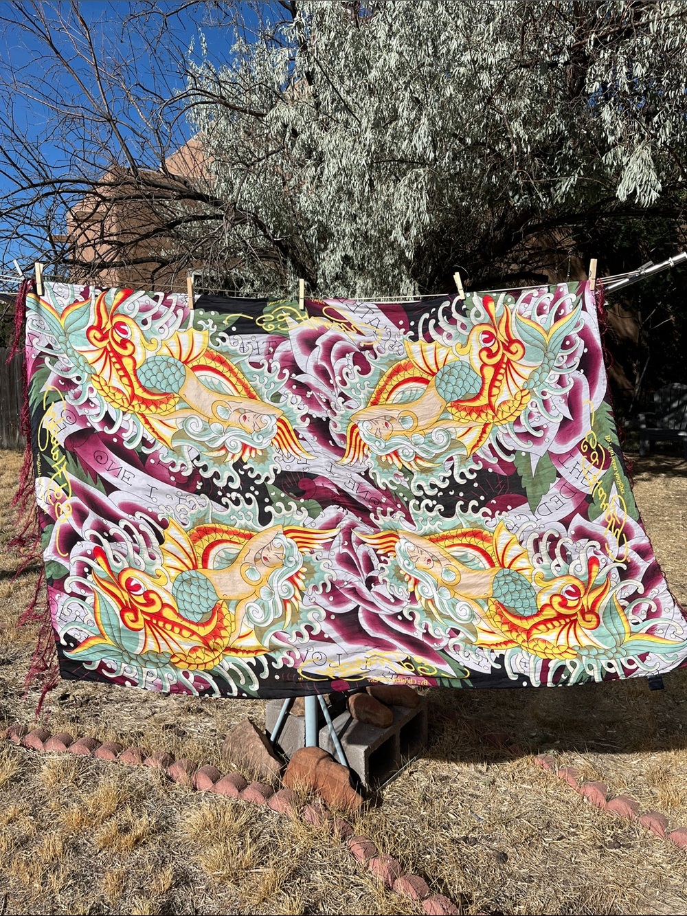 Christian Audigier Mermaid Multicolor Silk Scarf One I Love Ed Hardy